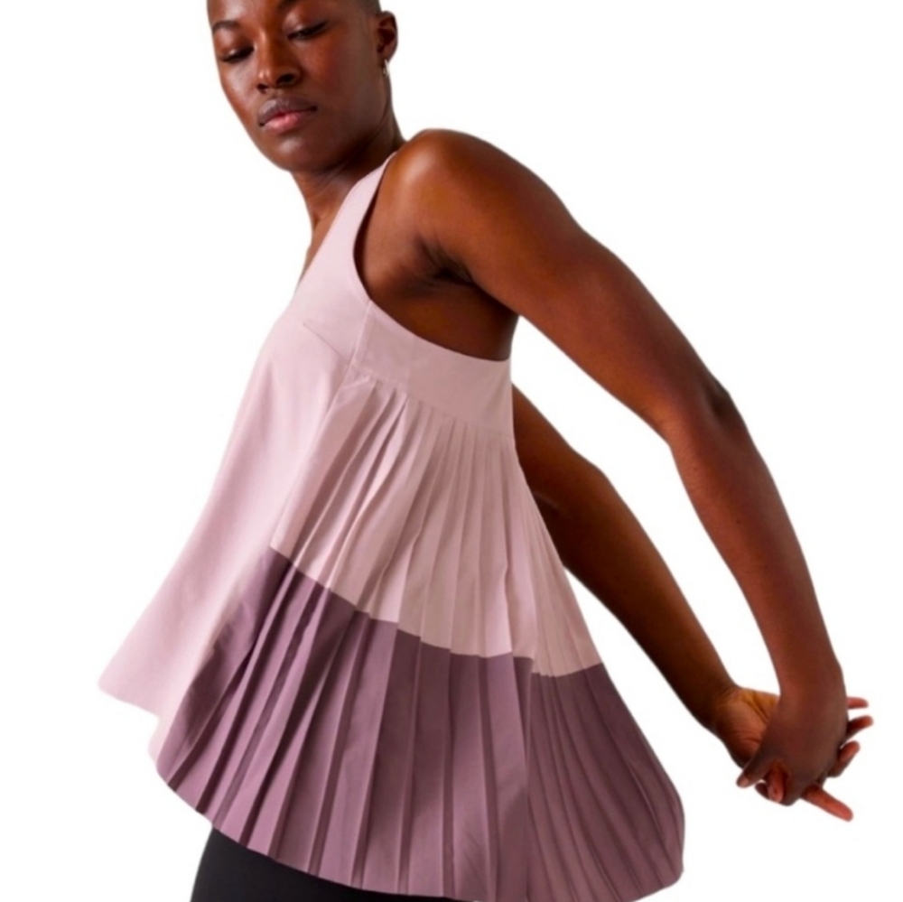 Athleta Swing Forward Pleated Athletic RacerbackTank. Plum Light Pink. Size M - Picture 4 of 11
